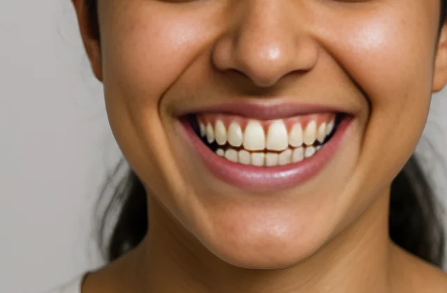 The same smile after SmileVision's AI smile simulation: straighter, whiter teeth